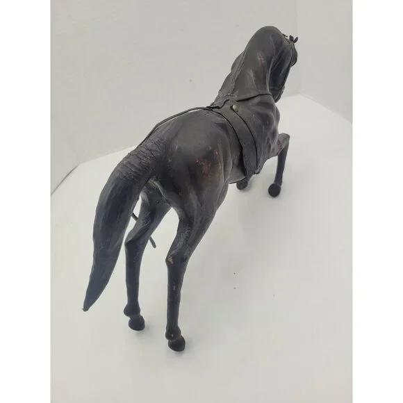 Vintage Large 14" LEATHER Wrapped Rearing Horse Figure W/ Saddle - Picture 12 of 16